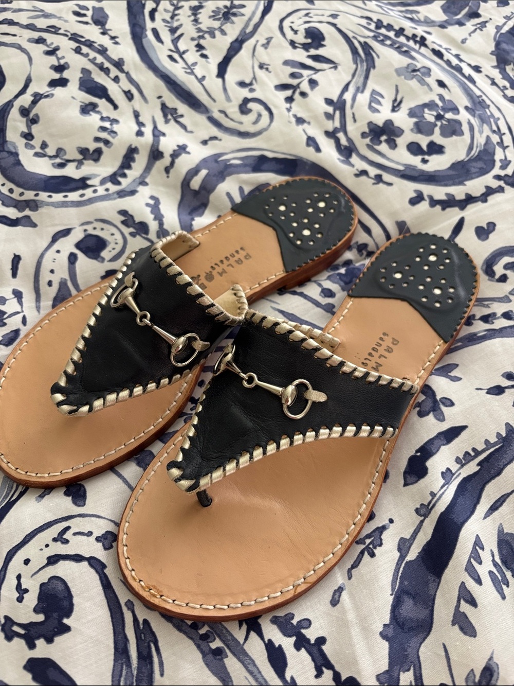 Palm Beach Sandals Navy Leather Horsebit Toe-Post Sandals
